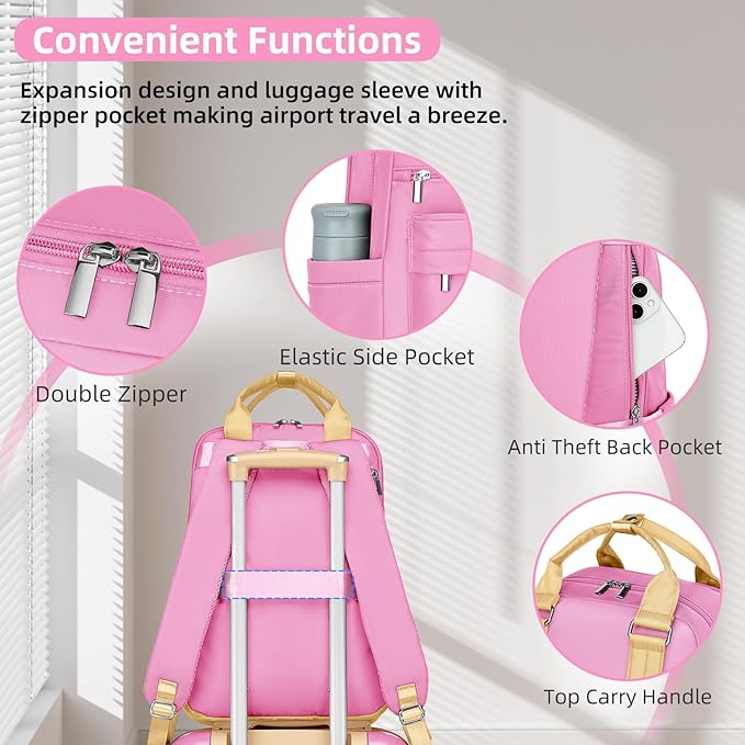 LARVENDER Luggage Sets 3 Piece Expandable Carry on Luggage 22x14x9 Airline Approved Hardshell Suitcase with Wheels TSA Lock, Lightweight Suitcase Set for Women with Travel Backpack, Berry