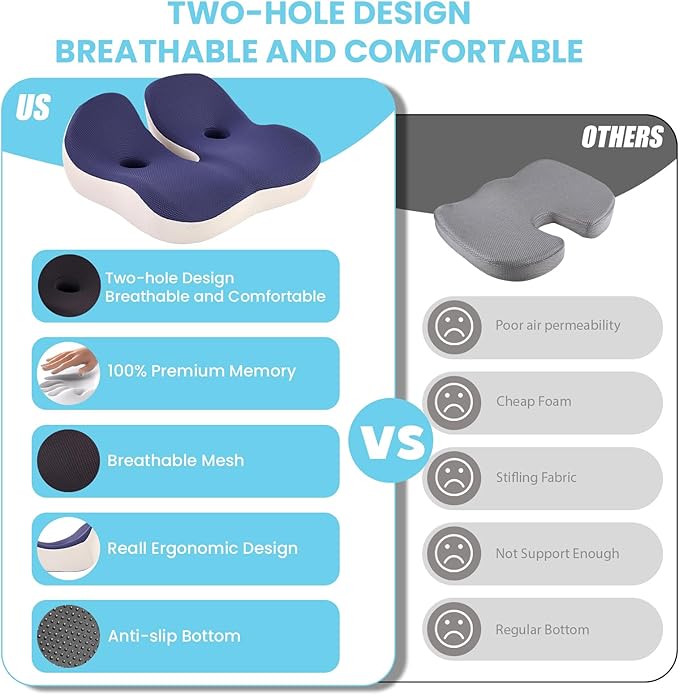 Seat Cushion,Office Chair Memory Cushion, Ergonomic Design, Relieve Sciatica and Long-Term Sitting Pain, Suitable for desks, car Seats, Games, wheelchairs