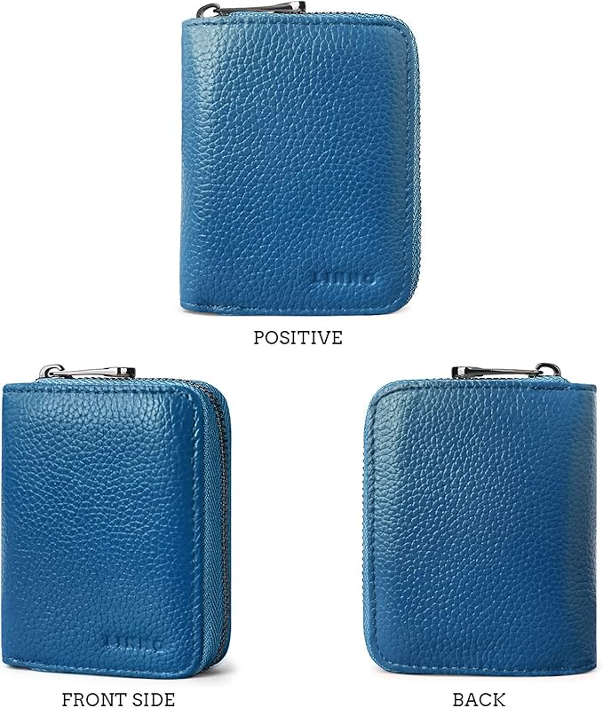Linno RFID 20 Slots Credit Card Holder Genuine Leather Small Wallet for Women or Men with Zipper
