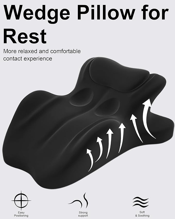 Ergonomic Memory Foam Wedge Pillow, 27° Angled Support for Neck and Waist, Multi-Position Support Pillow (Black)