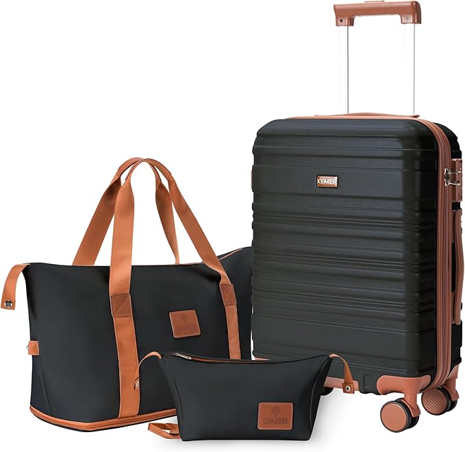 Carry on Luggage Set, 22x14x9 airline approved 100% PC hardshell, Lightweight TSA Locks Quiet Spinner Wheels Durable Zipper, Travel Luggage for Men Women, Y02 Black (20"/DB/TB) Slightly Small