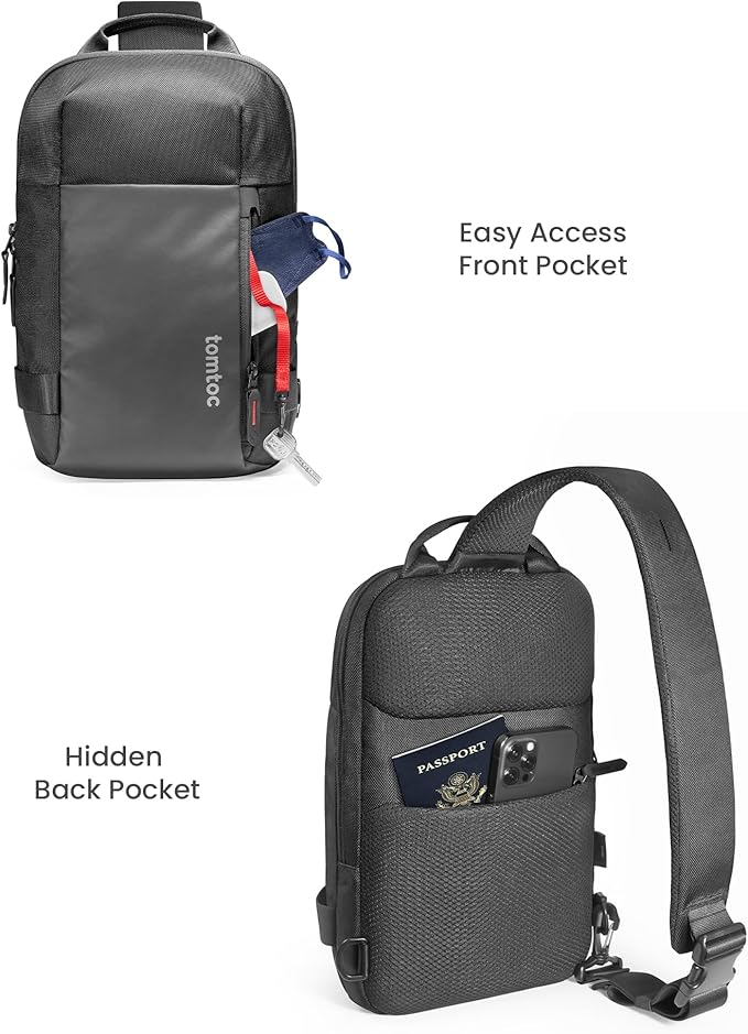 tomtoc 5L Compact Sling Backpack for Men Women, Lightweight Crossbody Shoulder Bag for 2026 11-inch iPad Air M4/M3, iPad Pro M5/M4, iPad A16, Nintendo Switch 2/Rog Xbox Ally X, EDC Daypack - XS Size
