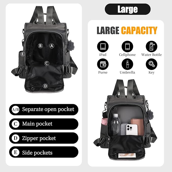 PINCNEL Women Backpack Purse Waterproof Nylon Anti-theft Rucksack Lightweight Shoulder Bag