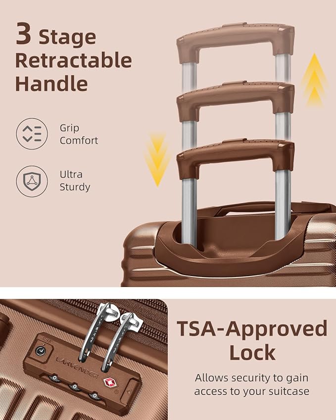 LARVENDER Carry on Luggage 22x14x9 Airline Approved, Expandable 20 Inch Hardside Suitcase with Wheels TSA Lock, PC+ABS Lightweight Carry on Suitcases for Women and Men, Maple (20/DB/TB)