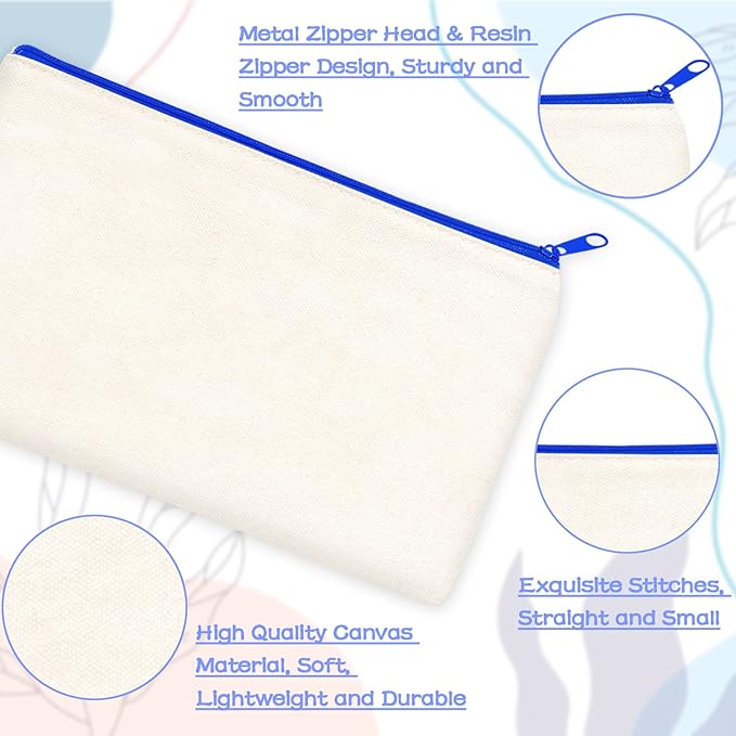 ZeeDix Canvas Pouch- Multi-purpose Cosmetic Bag with Zipper, DIY Craft Canvas Zipper Pouch Blank Makeup Bags Bulk Travel Toiletry Bag for Storage (8.3 x 5 inches)