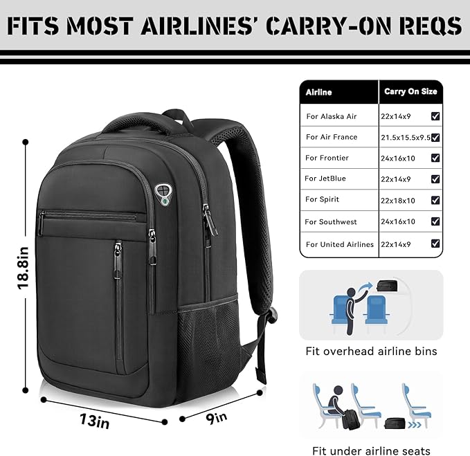 LifetimeWarranty Travel Backpack for Men, Lightweight 40L Business Laptop Backpack with 17.3 Inch Laptop Compartment, Daypack for Flight, Durable Water Resistant Bookbag, Hiking, Work Backpack, Black
