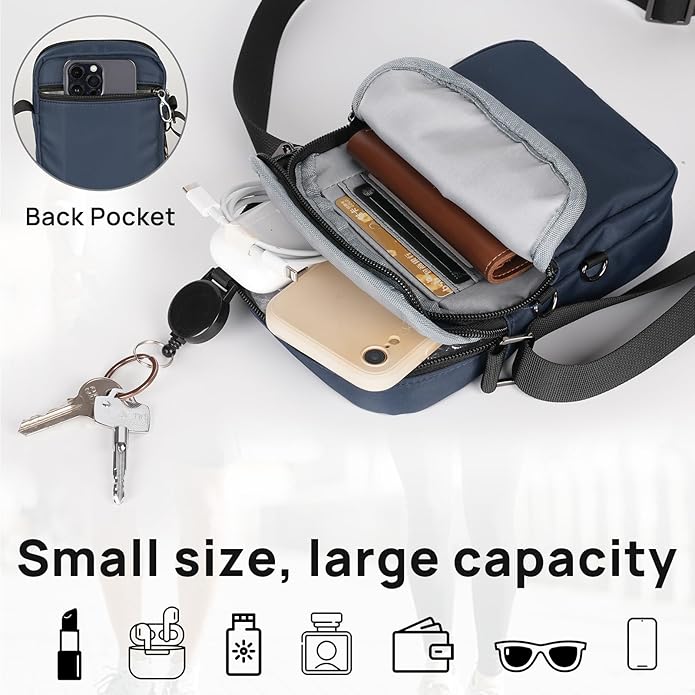 VADOO Sling Bag for Men Women, Anti Theft Crossbody Bag with Zipper Lock, RFID Blocking & Waterproof for Travel Casual