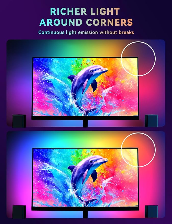 Soleil X6 LED Monitor Backlight for PC & Mac, Strip Light Sync to 24″-34″ Screens, Ambient Lighting for Games/Movies/Music, Dual USB Ports, Software Control (4-Sides for 27″ Monitors)