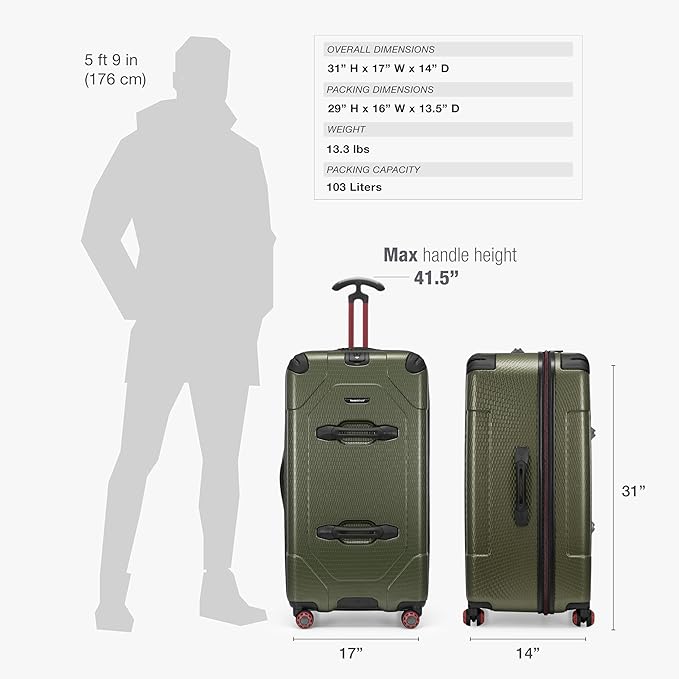 Traveler's Choice Maxporter II Polycarbonate Hardside Trunk with Spinner Wheels, Green, 31-Inch Large Trunk