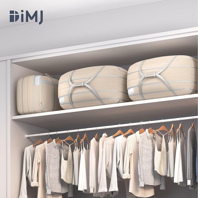 DIMJ Large Compression Comforter Storage Bag with Carry Handls, 100L Washable Blanket Storage Packing Totes, Space Saving Containers For Pillow, Clothes, Bedding, 4 PCS