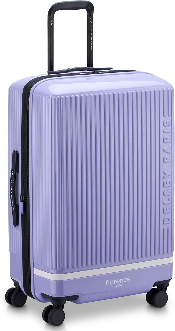 florence by mills Spin Me Away Hardside Expandable Luggage with Spinner Wheels, Lavender, Checked-Medium 24 Inch