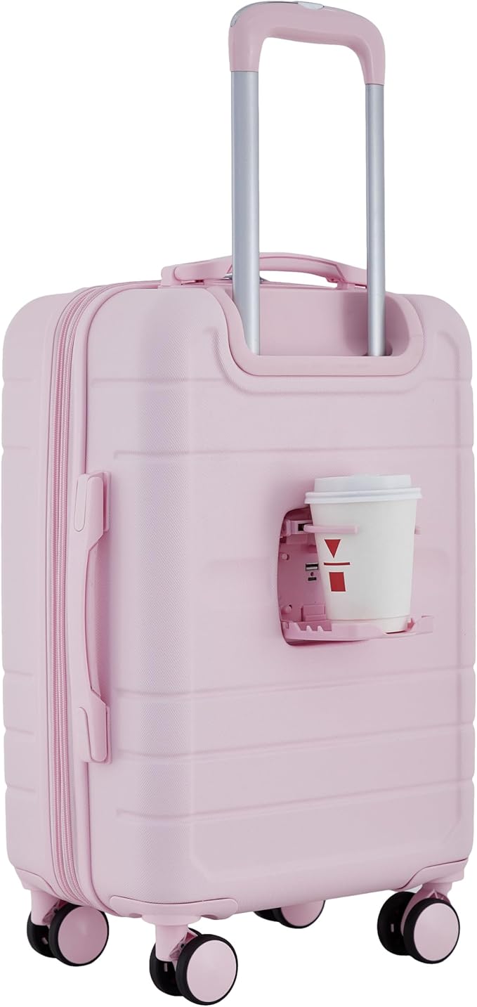 French Connection St. Martin Carry-On Luggage with Cup Holder/USB Ports, Pink A Boo