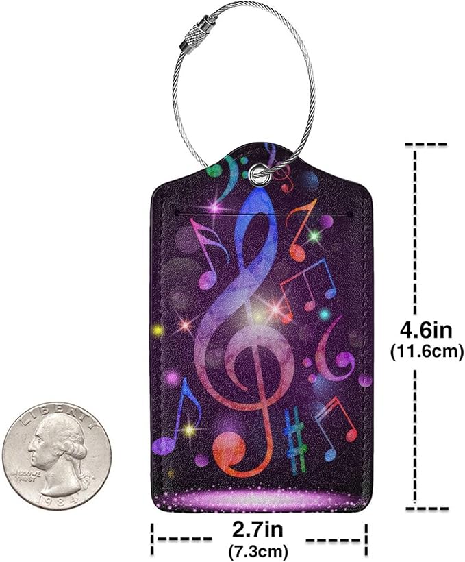 2 Pack Luggage Tags Travel Sound of Music PU Cute Leather Luggage Tag Name ID Labels with Privacy Cover Suitcases Women Men Girls Boys Fun Laggage Tags Present Box/Gift (Music)