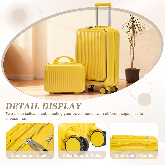 Hardside Luggage, Durable Suitcase with Spinner Wheels, 20/14 Inch