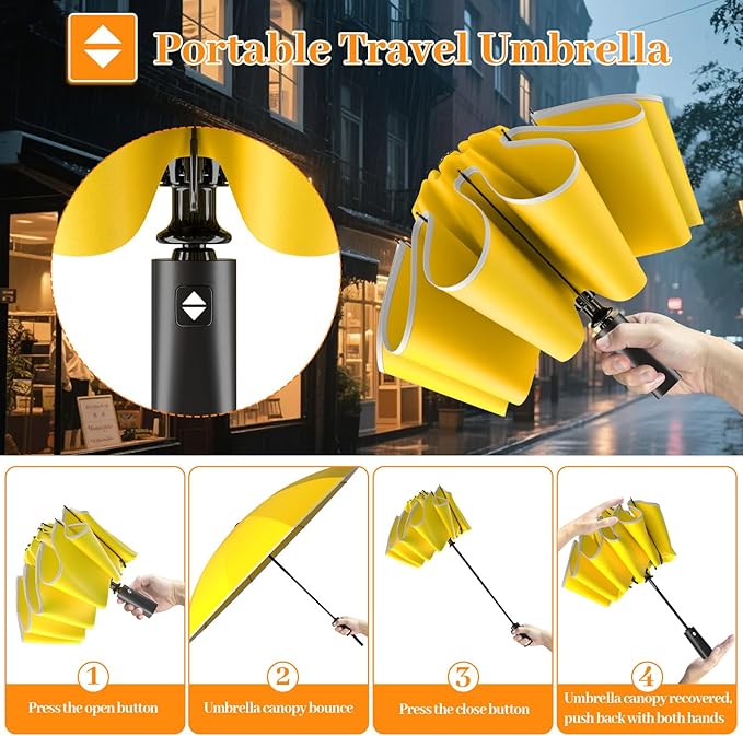 ExploreBliss Travel Umbrella Superior, Beautiful & Compact, Large Strong but Light Portable and Automatic Folding Rain Umbrella, Premium Grip, Fits Car & Backpack