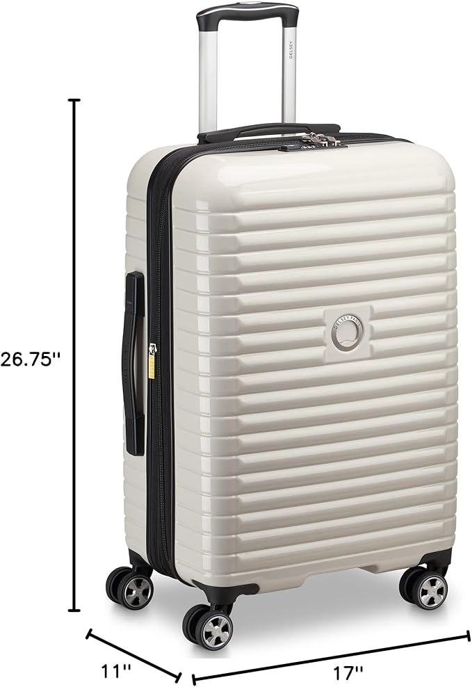 DELSEY PARIS Cruise 3.0 Hardside Expandable Luggage with Spinner Wheels, Glossy Ivory, Checked-Medium 24 Inch