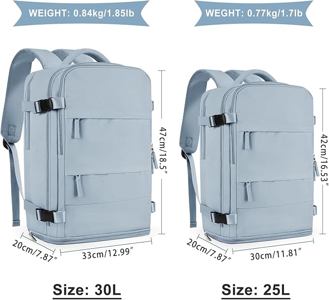 coowoz Large Travel Backpack For Women Men,Carry On Backpack Flight Approved,Hiking Backpack Waterproof Outdoor Rucksack Casual Daypack Fit 15.6 Inch Laptop Shoes Compartment,30L (Gray Blue)