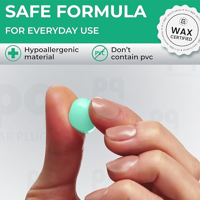 Peace&Quiet | PQ Wax Ear Plugs for Sleeping, Swimming - Soft Noise Cancelling Silicone Gel Wax Earplugs for Sleep and Swimmers, Ear Protection with Sound Blocking Level of 32 Db, Color: Green