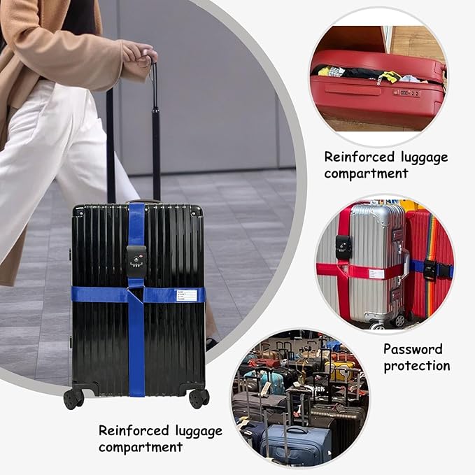 Luggage Straps TAS,Travel Strap with Name tag,Easy to Identify,Luggage Straps TSA Approved with Lock,Combination Luggage Lock with Adjustable Length,Compatible with 20-34 inch Luggage(Dark Blue1Pack)