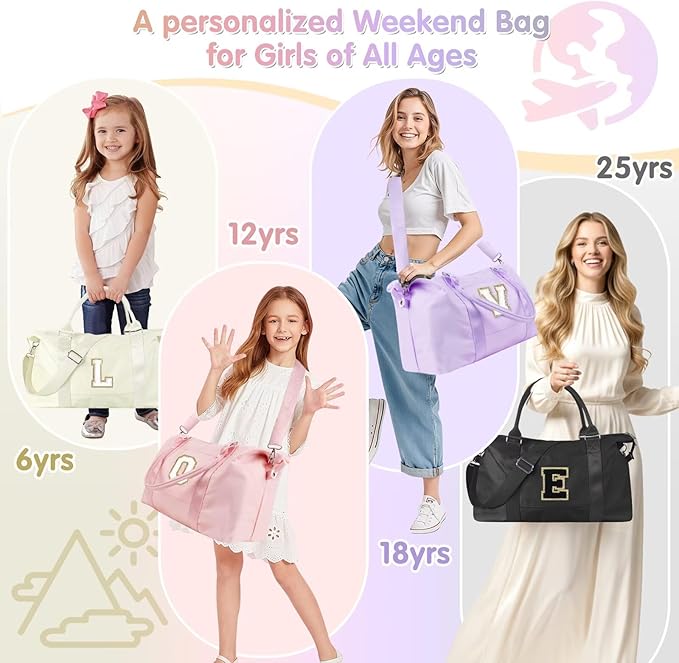 Dance Gym Duffel Bag for Teen Girls, Personalized Initial Travel Weekender Bag,Cute Overnight Carry On Duffle for Women,Sports Travel Cheer Bag,Monogram Christmas Gifts for Tween Preppy(pink-N)