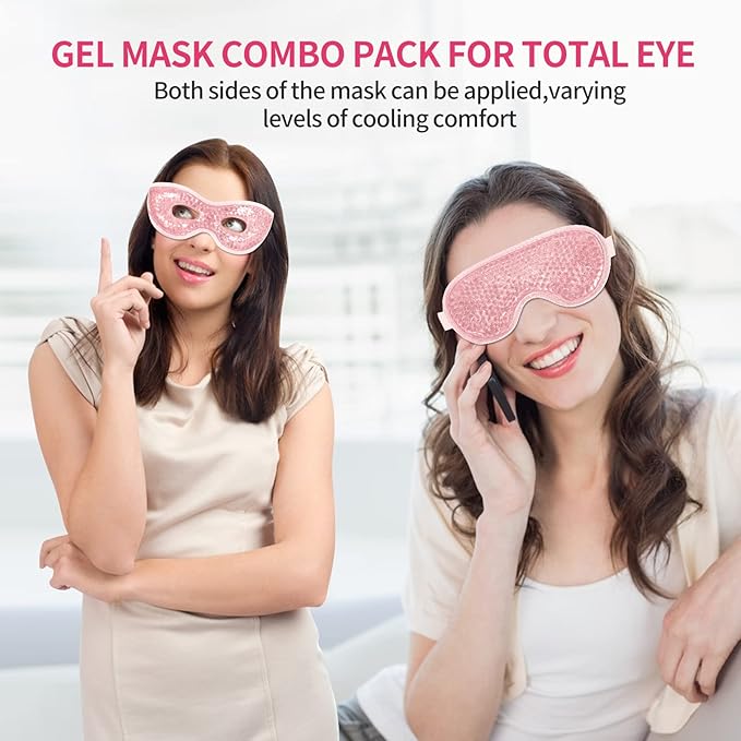 2PCS Gel Eye Mask Reusable Cold Therapy Gel Bead Eye Mask for Puffiness/Dark Circles/Eye Bags/Dry Eyes/Headaches/Migraines/Stress Relief, Cold Compress Mask (Pink)