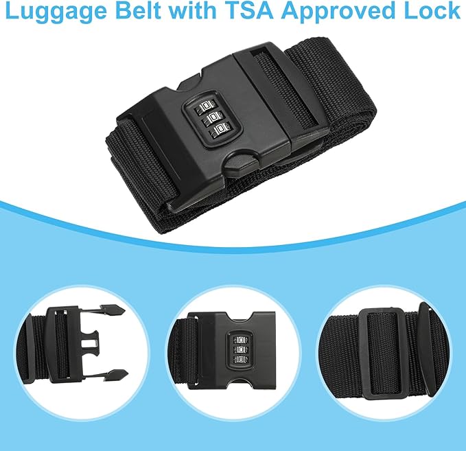 PATIKIL Luggage Straps, Suitcase Straps Adjustable Luggage Belts Strap with Combination Lock for Luggage Suitcases Travel, Black