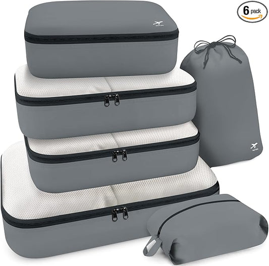 HOTOR Packing Cubes for Suitcases - 6 Pieces, Light Packing Cubes for Travel, Premium Suitcase Organizer Bags Set, Space-Saving Luggage Organizers, Travel Accessories and Essentials, Grey