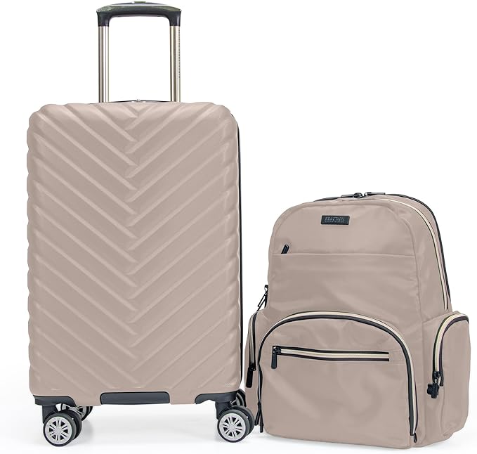 Kenneth Cole REACTION Madison Square Lightweight Hardside Chevron Expandable Spinner Luggage, Taupe, 2-Piece (20" Carry On + Sophie Backpack)