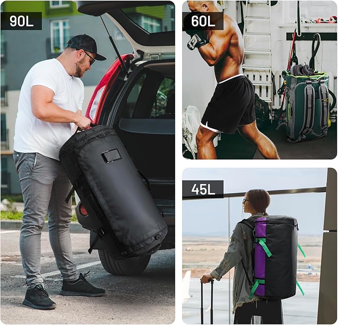 MIER Large Duffel Backpack Sports Gym Bag with Shoe Compartment, Heavy Duty and Water Resistant, Green, 45L