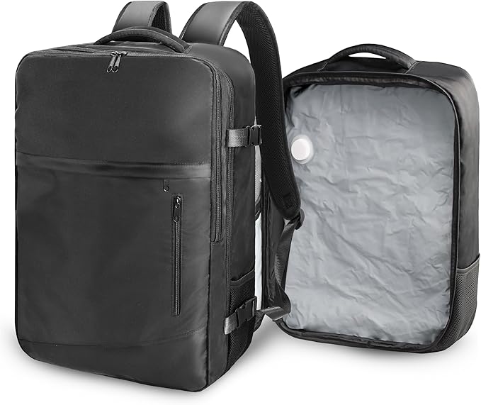 SUOCO Travel Backpack with Vacuum Bag, 60L Seal Compression Air Vac Back Pack with Travel Pump, Carry On Suitcase Luggage Flight Approved for Men Women Personal Item, Black | Seal Compression, Travel Pump, Carry On Suitcase, Luggage, Flight Approved, P...