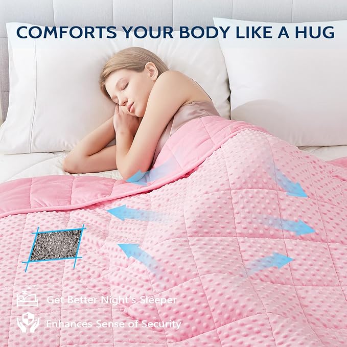 L'AGRATY Weighted Blanket for Adult - 60"x80" 17lbs Minky Dots Heavy Blanket with Glass Beads Soft Breathable for All-Season Summer Fall Winter Thick Comfort for Sleeping