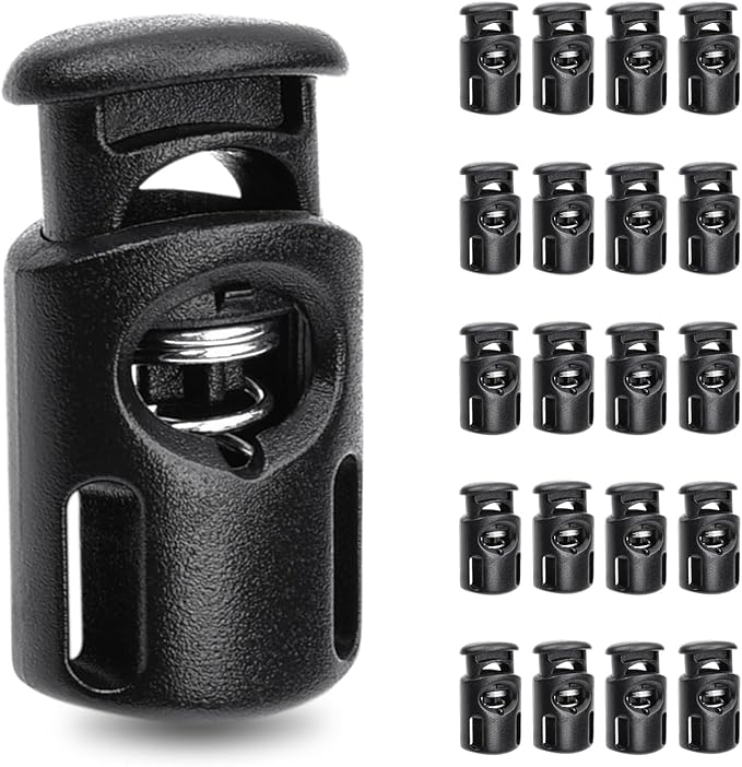 20 PCS Plastic Spring Cord Locks, Paracord Toggle Stopper Clasps for Drawstring Sweatpants Hat Hoodie String Clip Elastic Shoeslace Lock Swim Goggles Replacement Accessories