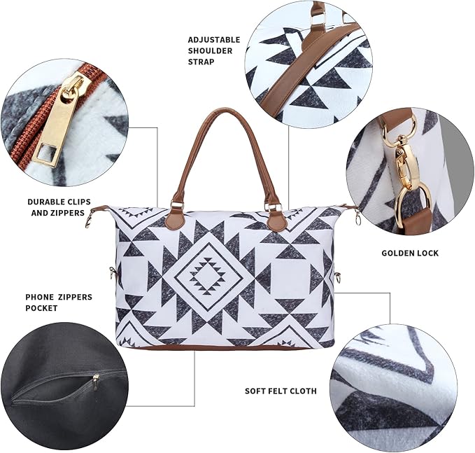 Weekender Bag Duffle Bag For Women Large Travel Tote Bag Overnight Weekend Bags With Shoulder Strap Cow Leopard Atzec…