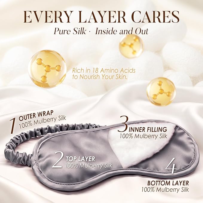 LULUSILK Mulberry Silk Sleep Eye Mask Blindfold with Elastic Strap Headband, Soft Eye Cover Eyeshade for Night Sleeping, Travel, Nap (Charcoal Gray)