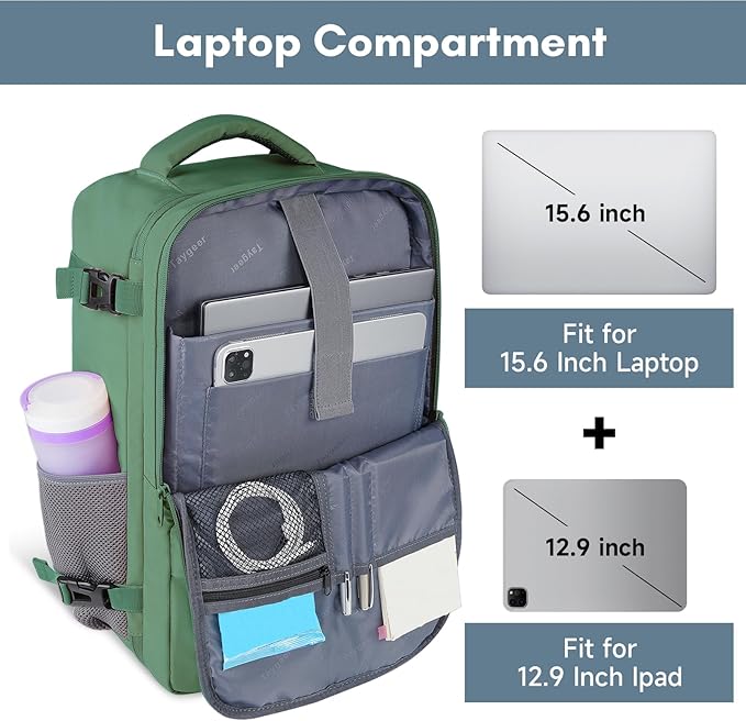 Taygeer Travel Backpack for Women, Carry On Backpack with Water Bottle Pocket & Shoe Pouch, TSA 15.6" Laptop Back Pack Flight Approved, College Gym Bag Casual Daypack for Weekender Business Hiking