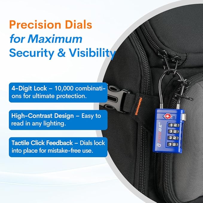 Forge TSA Approved Luggage Locks 4 Digit Combination TSA Travel Locks with TSA008, Open Alert Indicator, Zinc Alloy Body for Luggage, Suitcase, Backpack, and More. 4 Color 4 Locks.