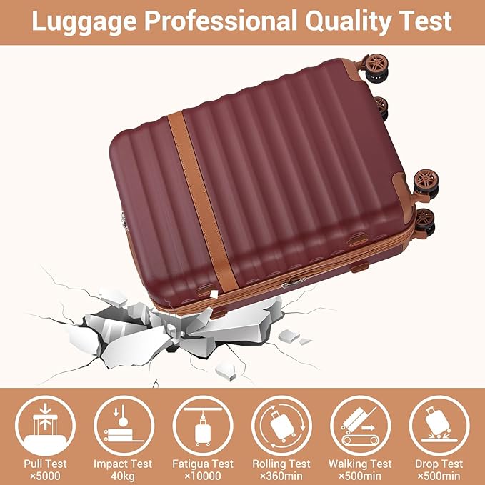 Kono Airline Approved Carry On Luggage 22x14x9 inches, with TSA Lock, 20 Inch Expandable Lightweight Hardshell Suitcase (Burgundy, Suitable for 1-3 Days of Travel)