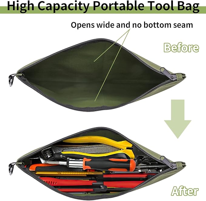 COIDEA Tool Bag Zipper Pouch, Premium Tool Pouch, Utility Multipurpose Storage Organizer Tool Pouches with Carabiner Metal Zipper for Tools (6 Pack, Tan, Navy Green, Black, Light Brown, Grey, Mocha)