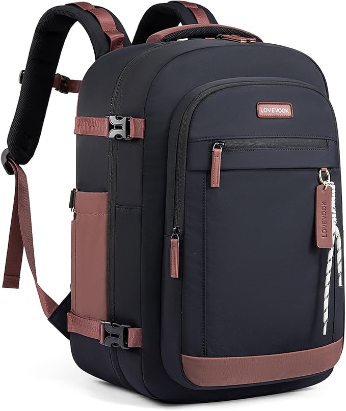 LOVEVOOK 40L Travel Backpack for Men & Women, Airline Approved Carry On Luggage, TSA Personal Item Bag fits 15.6 Inch Laptop, Waterproof Weekender Overnight Suitcase for Work, Black