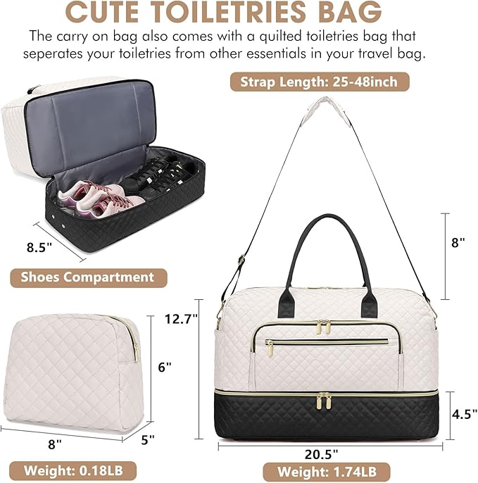 Travel Duffle Bag Weekender for Women - Carry-On Overnight Personal Item Bags with Shoe Compartment & Wet Pocket Large Weekend Tote with Toiletry Bag Hospital Bags for Labor and Delivery