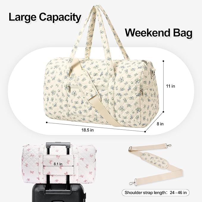 Gym Bag for Women, Cute Duffle Bag, Quilted Duffle Bag for Travel, Floral Duffle Bags, Weekend Bag with Zipper Pocket Dance Bag Organizer