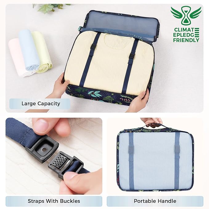 BAGAIL 8 Set Packing Cubes Luggage Packing Organizers for Travel Accessories-Navy Leaf