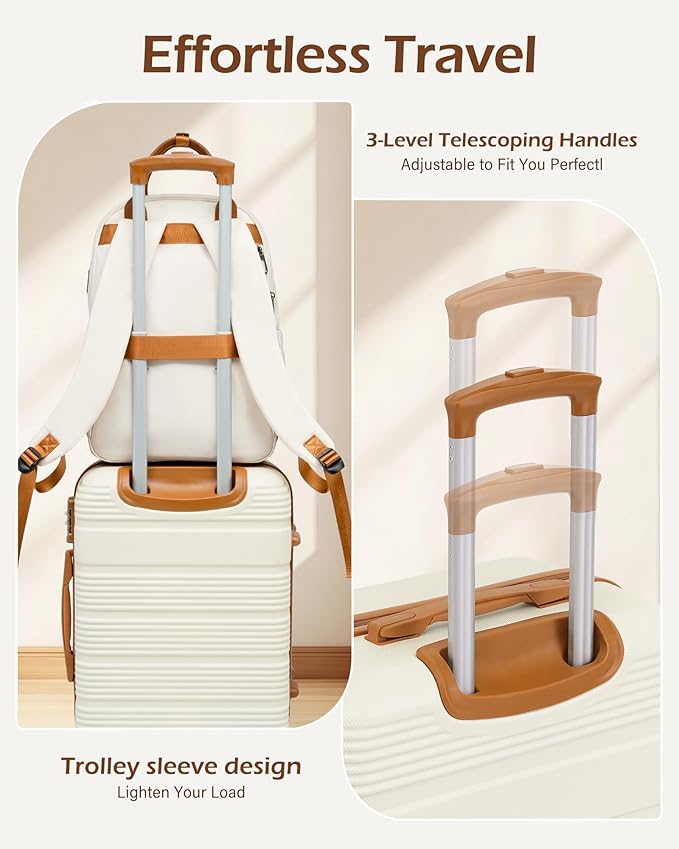 LONG VACATION 3 Piece Carry On Luggage Set with Backpack, 20 Inch Carry Suitcase with Spinner Wheels, ABS+PC Hardshell Suitcase set with TSA Lock & YKK Zipper