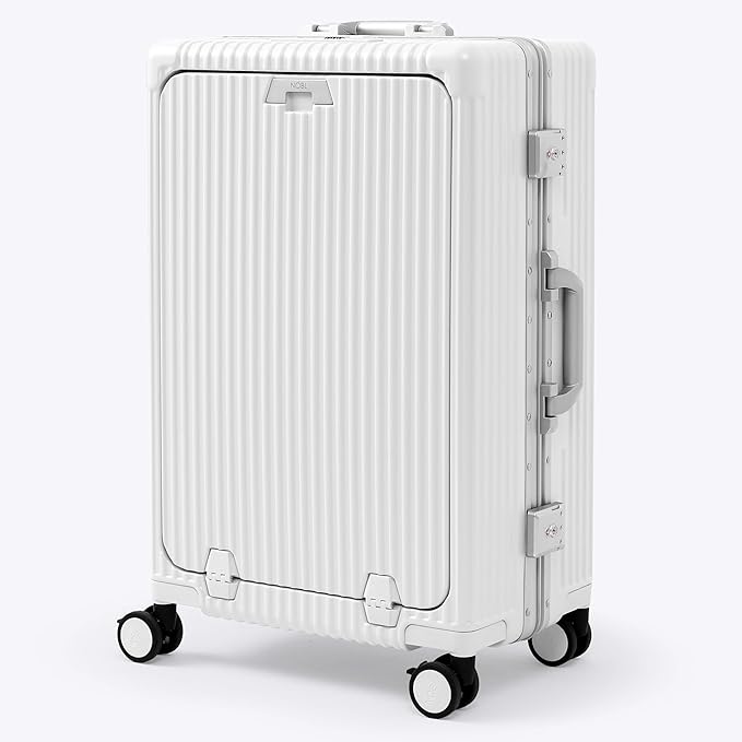 Nobl Travel Zipperless Check In Suitcase - Aluminum Frame, Medium Check In luggage 27x17.5x10.4 Airline Approved by Noble Travel - Polycarbonate Shell - TSA Locks, 360° Spinner Wheels - Ivory