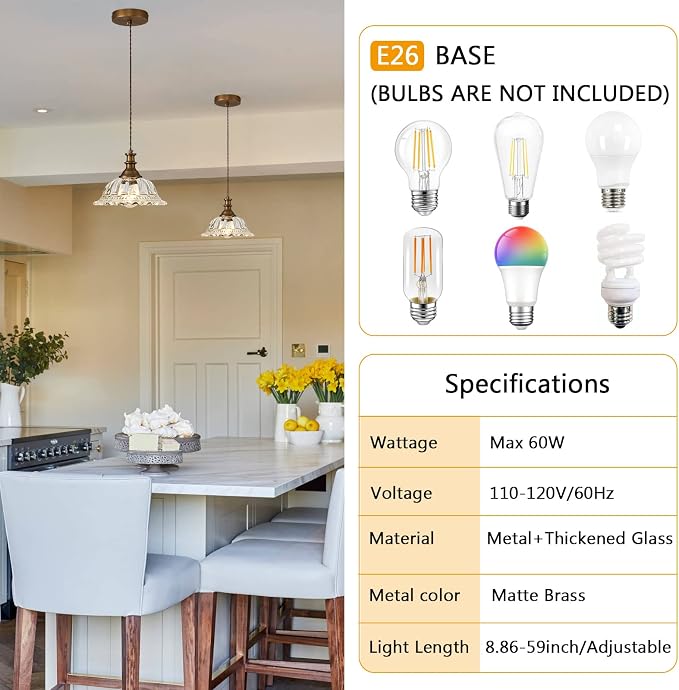 HDDFL Glass Pendant Lights Modern Pendant Lighting Fixtures Hanging Lamp Brushed Finish Hanging Light Fixture for Kitchen Island Bedroom Dining Room Coffee Shop Hallway 2 Pack