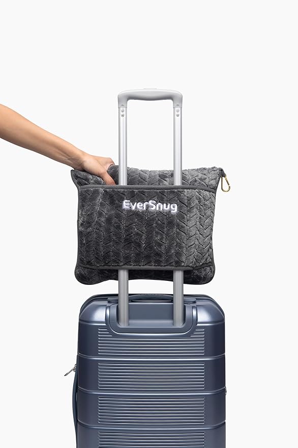 EverSnug Travel Blanket & Pillow 68x42 - Premium Ultra-Soft Microfleece 2 in 1 Compact & Packable Flight Blanket with Soft Bag Pillowcase, Hand Luggage Sleeve and Backpack Clip (Grey)