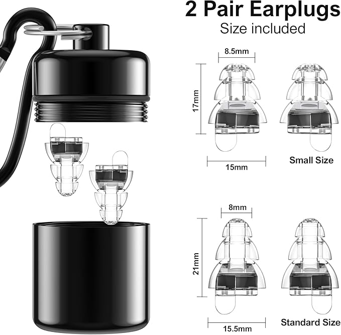 High Fidelity Concert Earplugs for Concerts Musicians，Earplugs for noise reduction，24db Advanced Filter Technology Ear Protection for Music Festivals,DJ's, Nightclub, Drummers - 2 Pairs（Black）