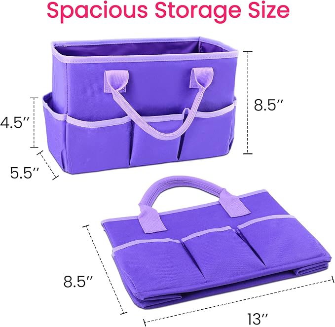 Godery Desktop Tote and Organizer, Teacher Helper caddy Bag for Arts, Books, Stationery, Office Desk Organization, Make-up Storage with Handles for Travel (PINK)