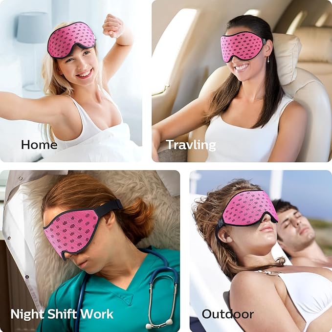 LitBear Breathable Sleep Mask, 3D Eye Mask Sleep for Side Sleepers Women Men, Light Blocking Sleeping Mask with Adjustable Strap, Soft Lightweight Eye Cover for Travel, Night Work, Nap, Office - Pink