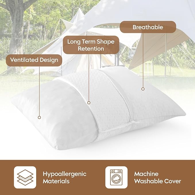 Small Shredded Memory Foam Pillow, Camping Pillow Travel Pillow - Compressible Medium Firm, Breathable Cover, Ideal Backpacking Hiking, Airplane and Car (Off-White, S)